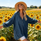 Women's Casual Lantern Sleeve Denim Top