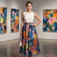 Women's Watercolor Floral Print Tulle Midi Skirt
