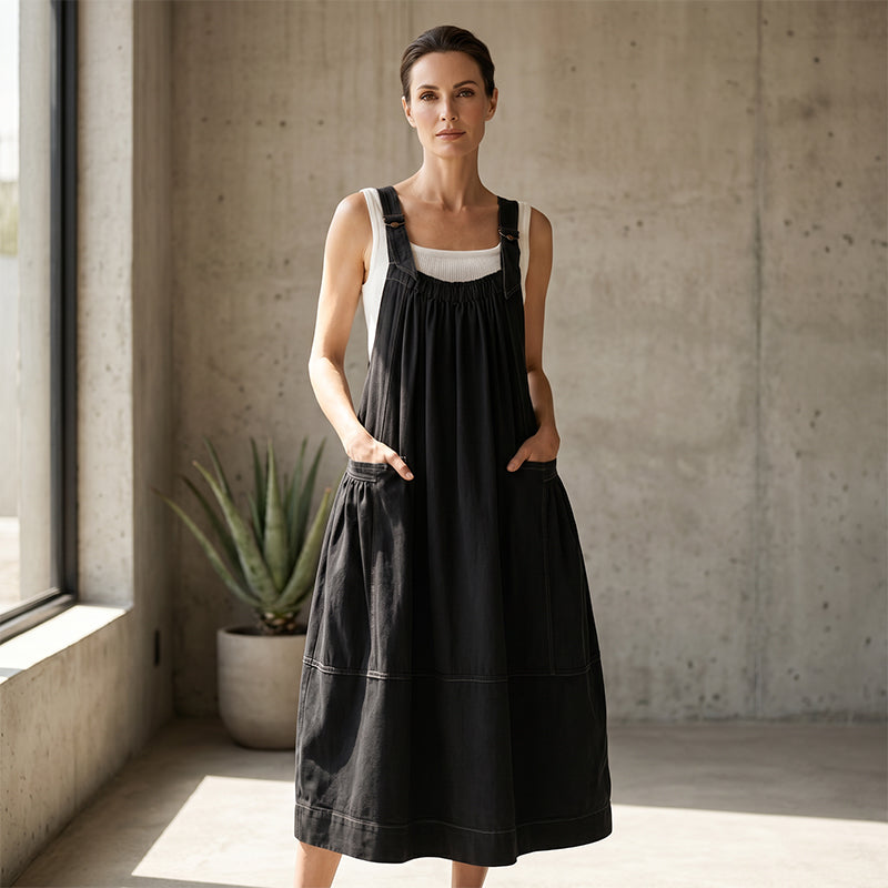 Women's Casual Overall Maxi Dress with Pockets