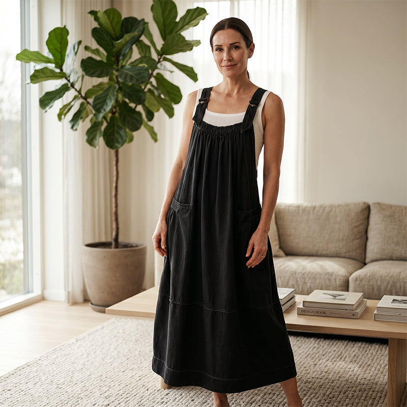 Women's Casual Overall Maxi Dress with Pockets