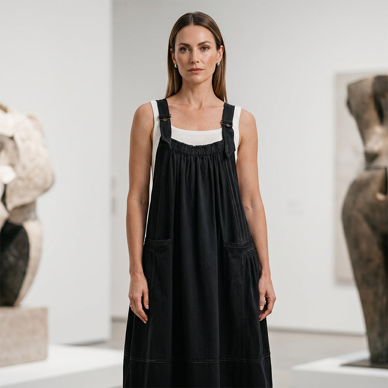 Women's Casual Overall Maxi Dress with Pockets