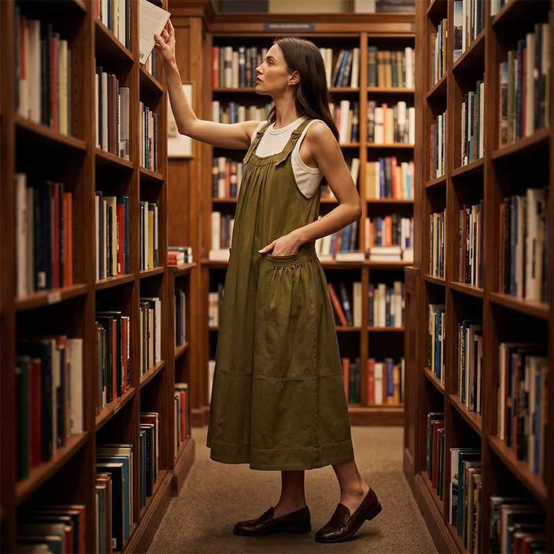Women's Casual Overall Maxi Dress with Pockets
