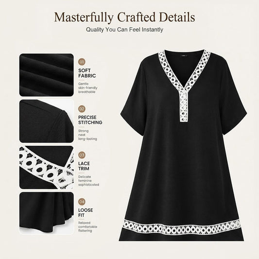 Women's Elegant Lace Splicing V-Neck Dress