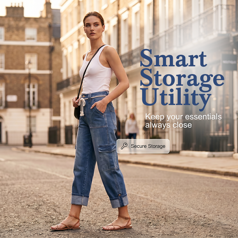 🌿 EVERYDAY STYLE 👖 Women’s Wide-Leg Cargo Pants – Spacious Side Pockets, Relaxed Silhouette & Adjustable Waist ✨