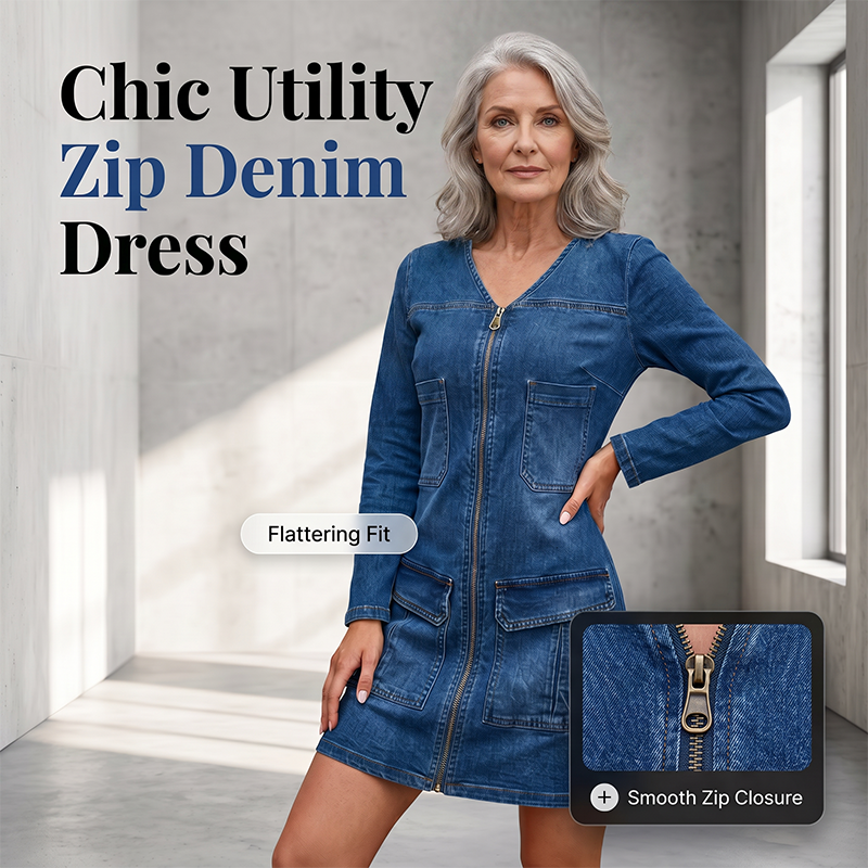 🎉 BUY 1 GET 1 FREE – Women's Long Sleeve Zipper Printed Short Dress, Trendy Print with a Functional Zipper Detail for a Chic Look