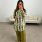 Women Tie Dye V Neck Blouse Roll Up Sleeve