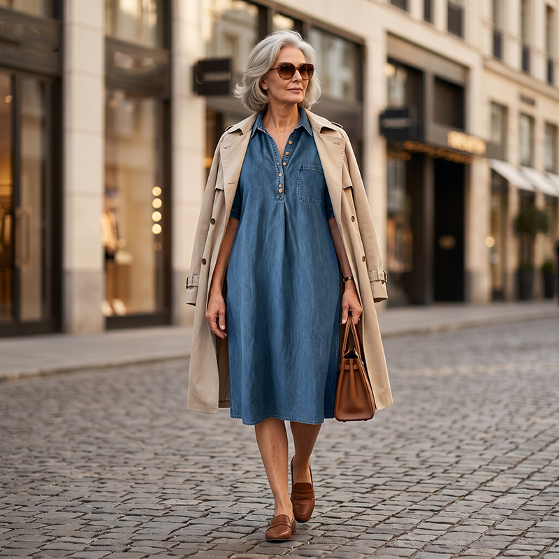 Women's Loose-Fit Denim Shirt Dress