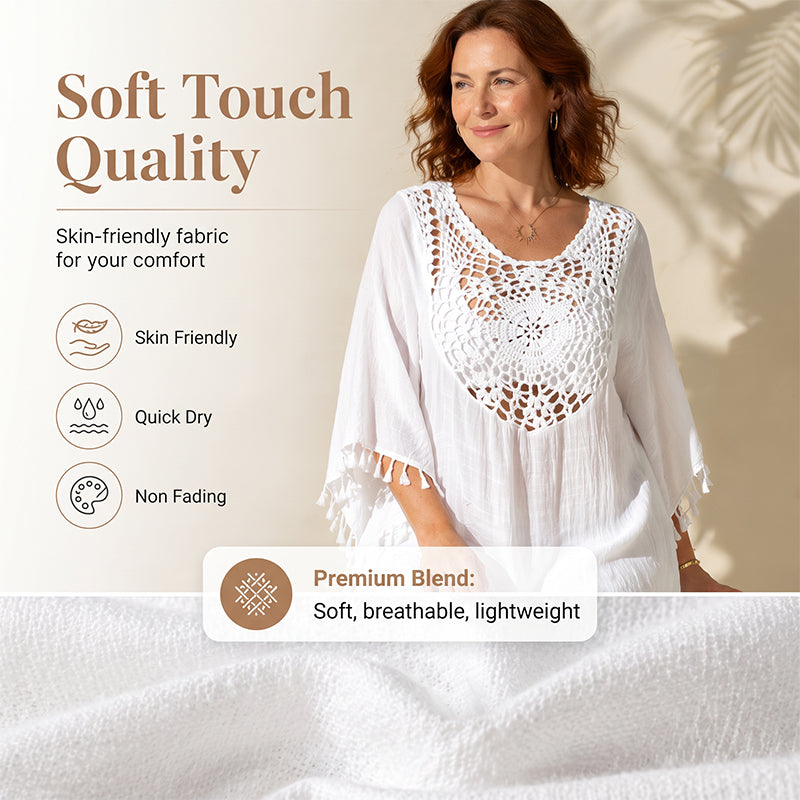Women's Crochet Patchwork Beach Cover Up with Tassel
