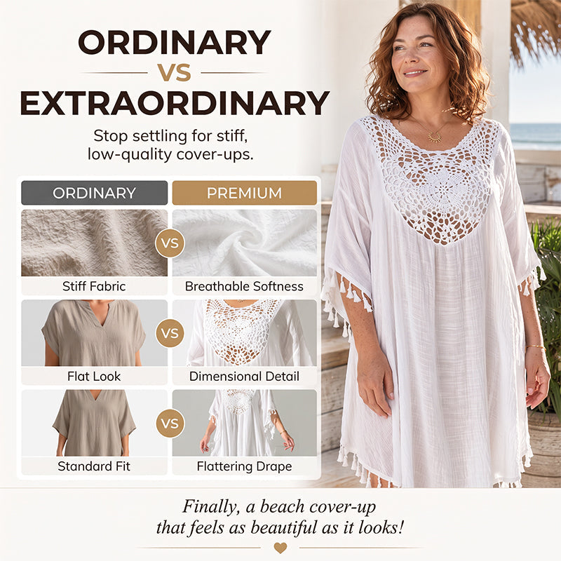 Women's Crochet Patchwork Beach Cover Up with Tassel