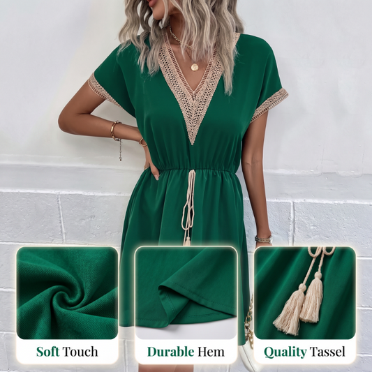 Women's Boho Lace V-Neck Dress