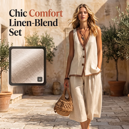 Women's Sleeveless V-Neck Top & Wide-Leg Pants Set