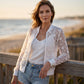 Women's Sheer Floral Lace Zip-Up Baseball Jacket