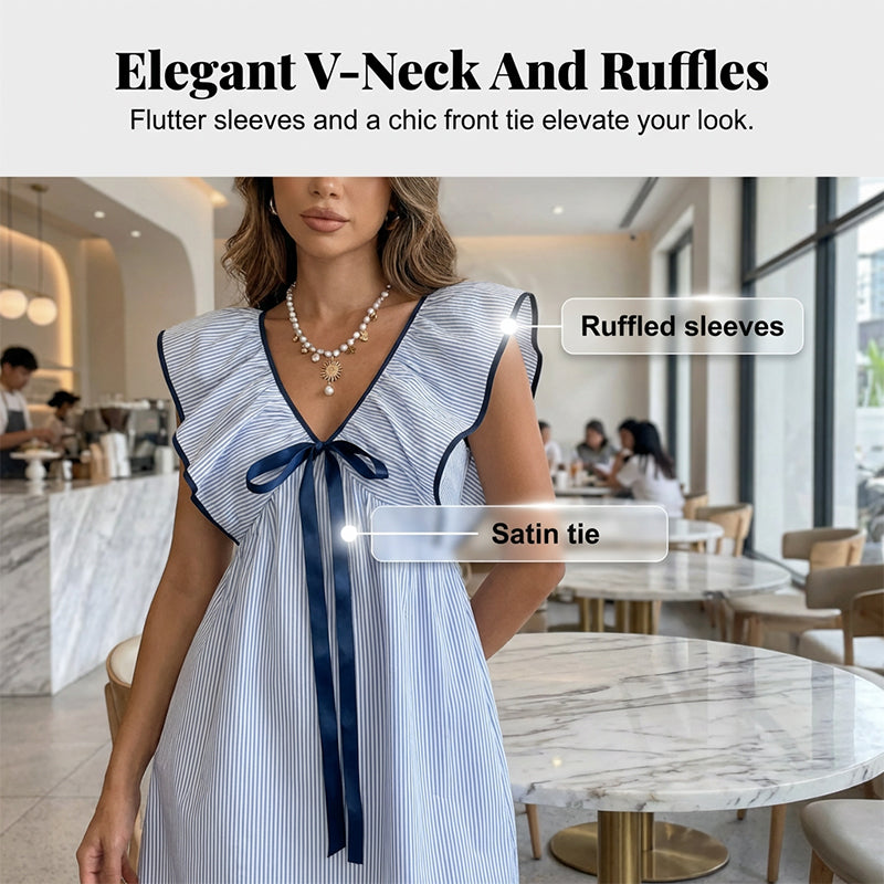 Women's V Neck Babydoll Mini Dress