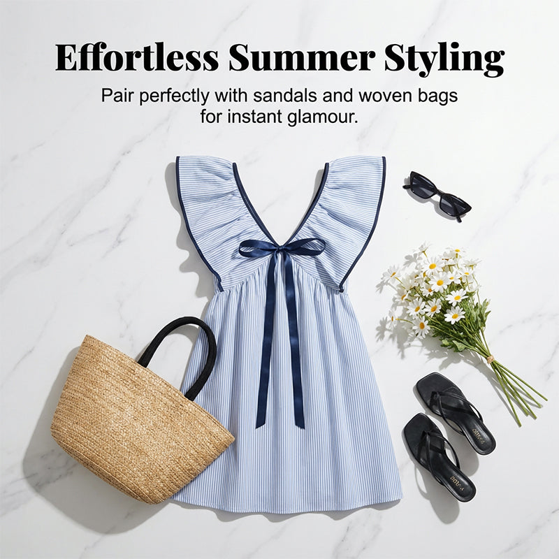 Women's V Neck Babydoll Mini Dress