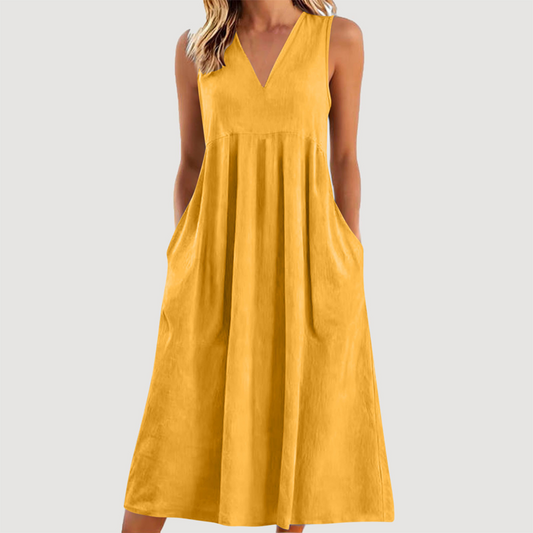 Women's Casual V-Neck Sleeveless Midi Dress