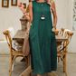 Women's Sleeveless Round Neck Casual Dress Loose Fit Linen-Look Maxi Dress with Pockets