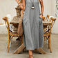 Women's Sleeveless Round Neck Casual Dress Loose Fit Linen-Look Maxi Dress with Pockets