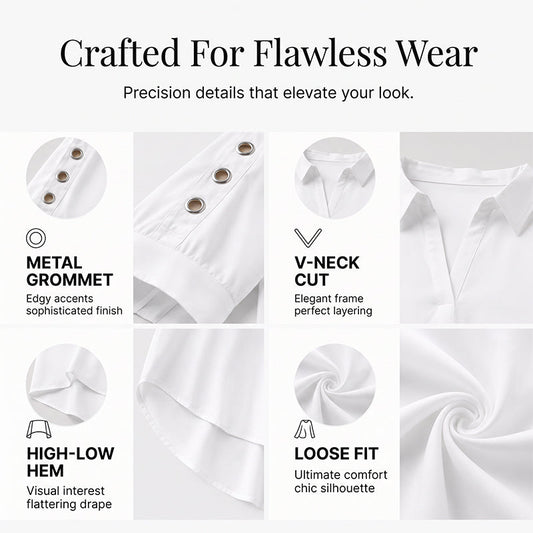 Women's Oversized Asymmetrical Shirt with Eyelet Details