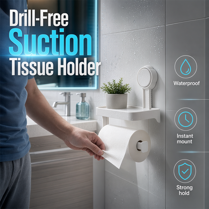 Suction Cup Paper Roll Holder with Storage Tray