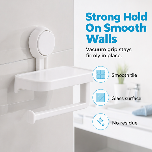 Suction Cup Paper Roll Holder with Storage Tray