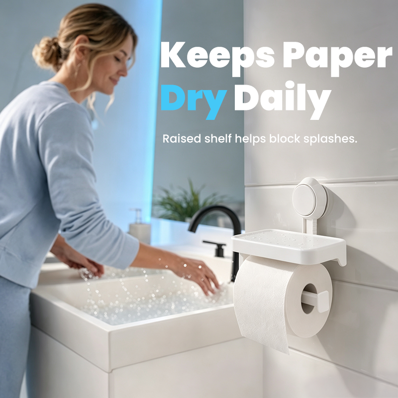Suction Cup Paper Roll Holder with Storage Tray