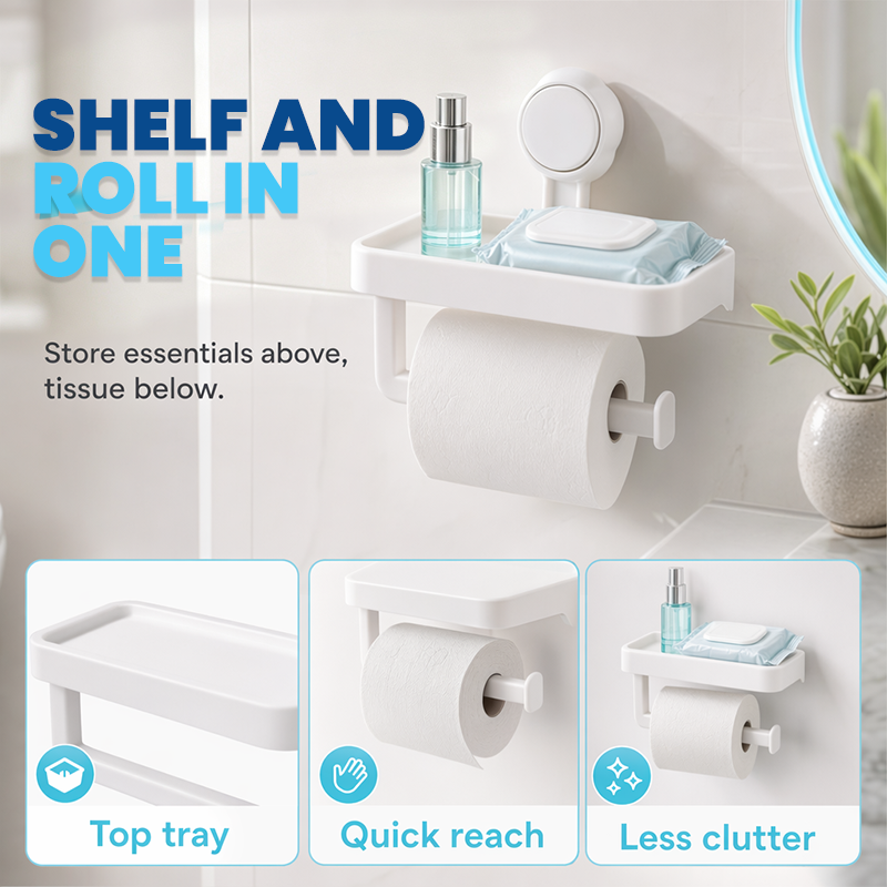 Suction Cup Paper Roll Holder with Storage Tray