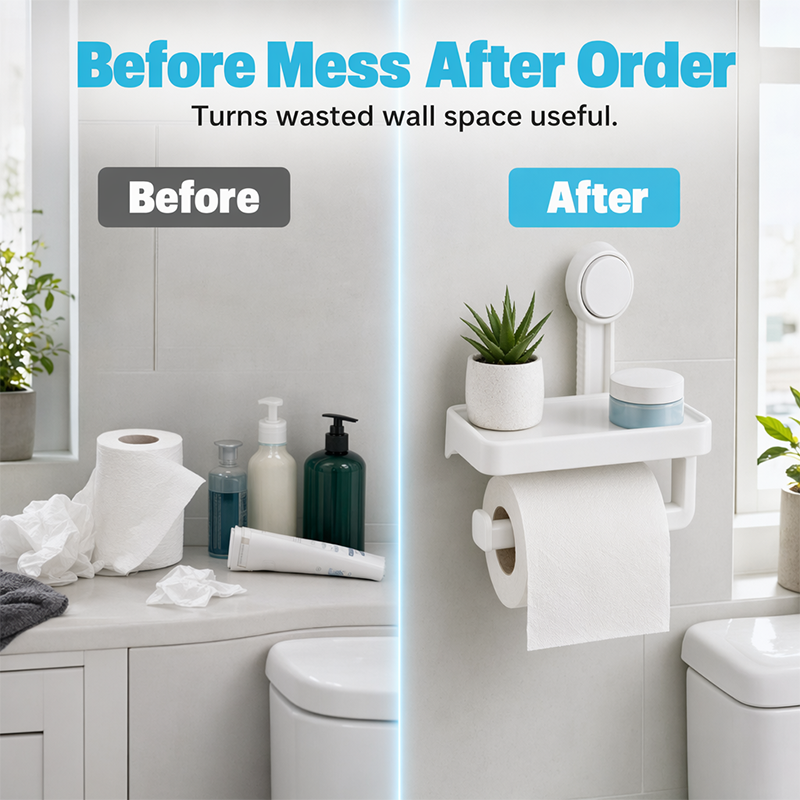 Suction Cup Paper Roll Holder with Storage Tray