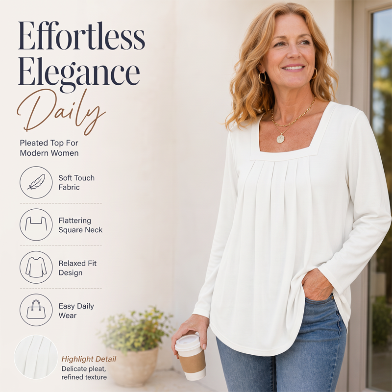 💕LAST DAY SALE ONLY ￡11.99!!💕🌿 Cotton Elegant Pleated Square Neck Top