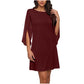 Women Elegant Solid Color Round Neck Dress