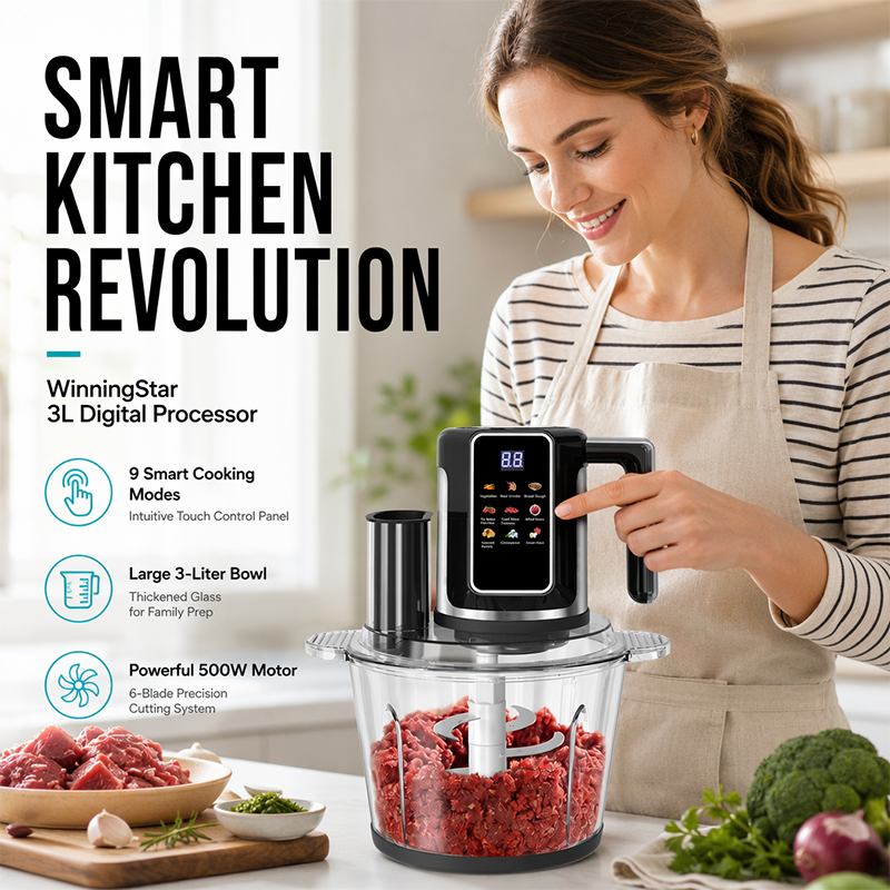 Multi-Functional Food Processor with Touch Control and Glass Bowl