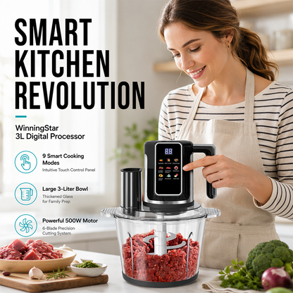 Multi-Functional Food Processor with Touch Control and Glass Bowl