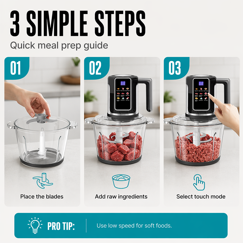 Multi-Functional Food Processor with Touch Control and Glass Bowl