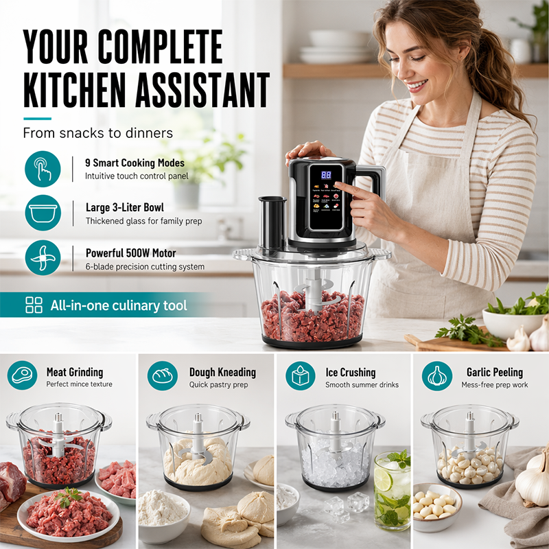 Multi-Functional Food Processor with Touch Control and Glass Bowl