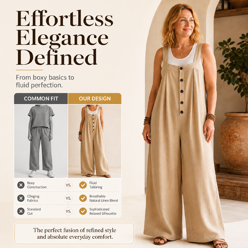 Women's Casual Wide Strap Button Jumpsuit