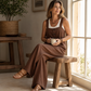 Women's Casual Wide Strap Button Jumpsuit