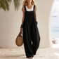 Women's Casual Wide Strap Button Jumpsuit