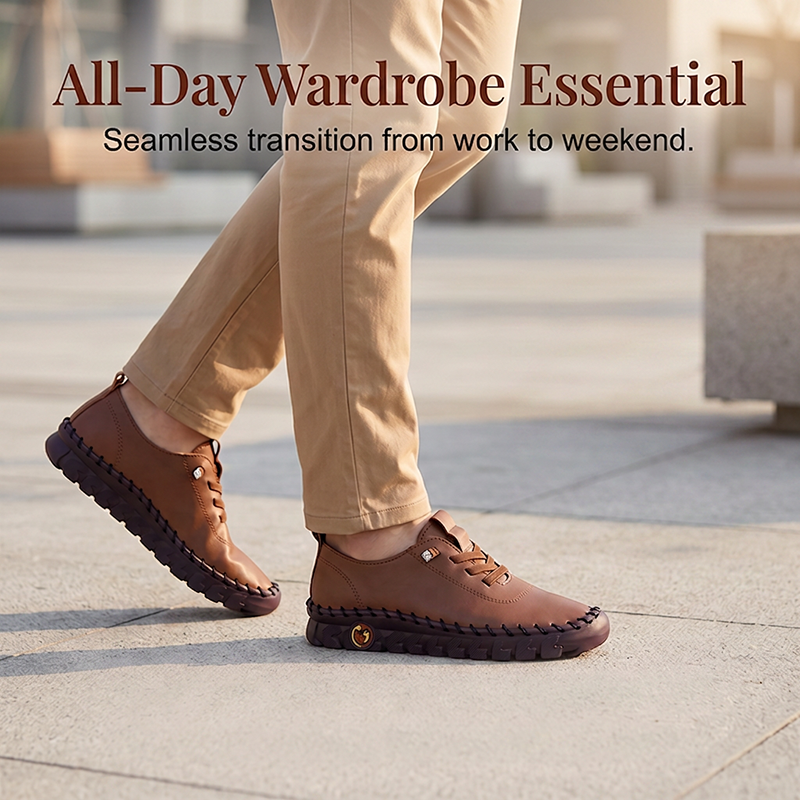 Women Genuine Leather Casual Shoes Hand-Stitched Loafers