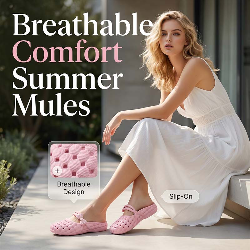 👡50% OFF NOW ! 💐Breathable Bow Mules, Stylish Soft Slip-On Hollow Out Summer Mule Shoes ✨