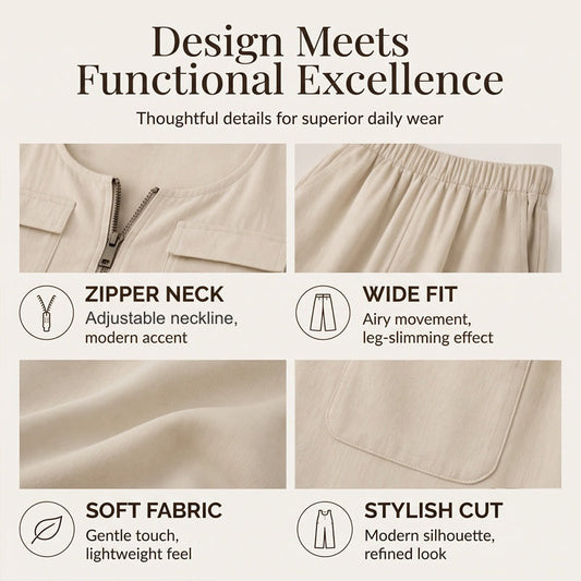 ⌛Limited-Time Offer-Women's Half-Zip Sleeveless Tank Top & Shorts Set