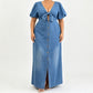 🌸🌀 LIMITED TIME 50% OFF! 👗V-Neck Denim Maxi Dress – Cinched waist & flowing length – Flatter your figure in style.