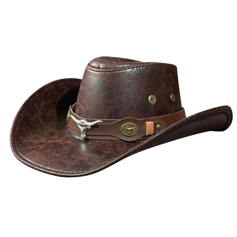 🤠 Vintage Wide Brim Cowboy Hat with Adjustable Strap