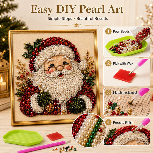 🎄✨ DIY Christmas Pearl Bead Art Kit – 5 Festive Designs, 3D Raised Beads & Display Frame Included | Holiday Wall Decor 🖼️🎨