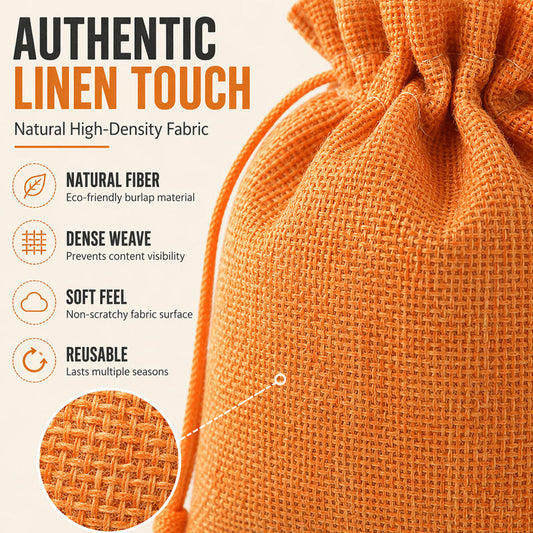 Halloween Drawstring Burlap Bags Spooky Face Treat Pouch