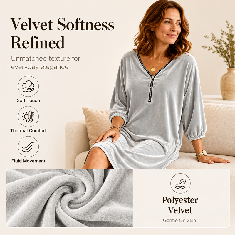 Women's Zip-Up V-Neck Half Sleeve Dress