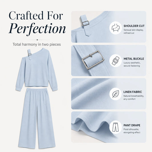 Women's Elegant One-Shoulder Top & Wide-Leg Pants Set