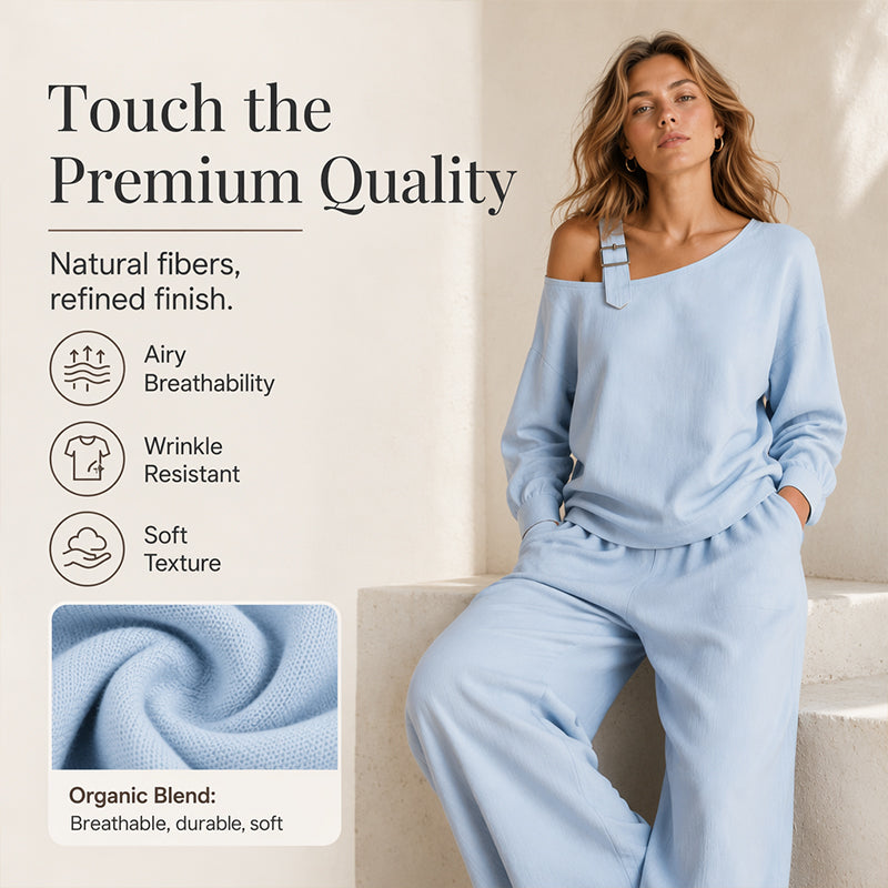 Women's Elegant One-Shoulder Top & Wide-Leg Pants Set
