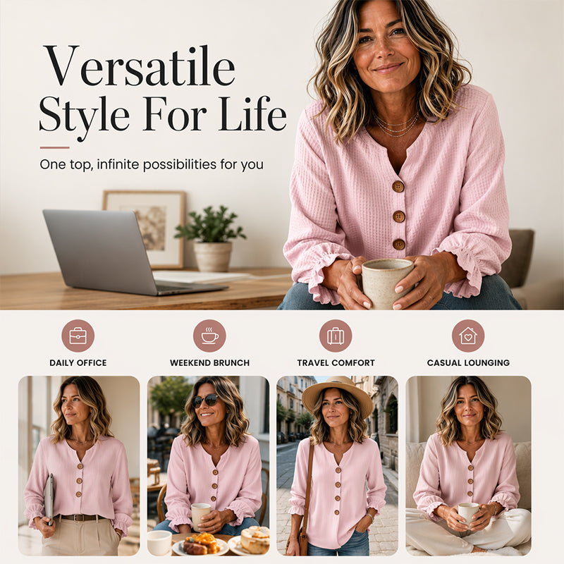 Women's Waffle Knit Long Sleeve Top