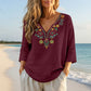 Women's Vintage Floral Embroidery V-Neck Top