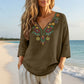 Women's Vintage Floral Embroidery V-Neck Top