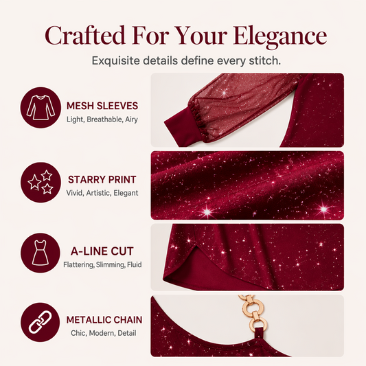 ⌛Limited-Time Offer-Women's Elegant Off-Shoulder Dress with Mesh Sleeves